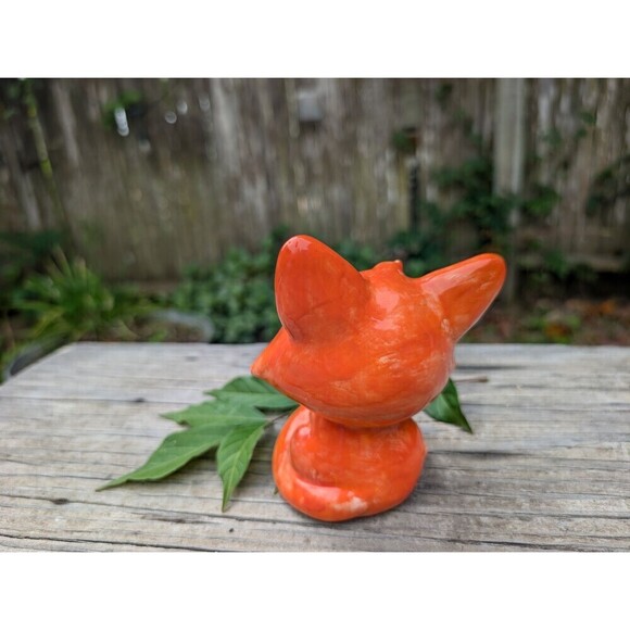 Vintage Ceramic Fox Figurine, Retro Orange Decor - Picture 8 of 10